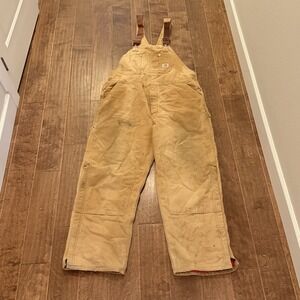 Vintage Carhartt Double Knee Overalls 46x32 Quilt Lined Distressed USA Workwear